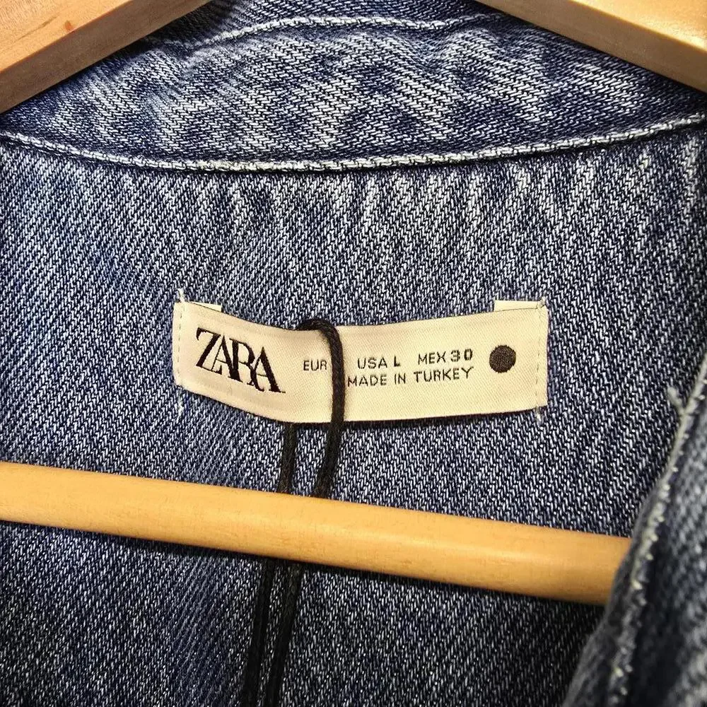 NWT Zara Women's Denim Blouse with Puff Sleeves large - Picture 2 of 5